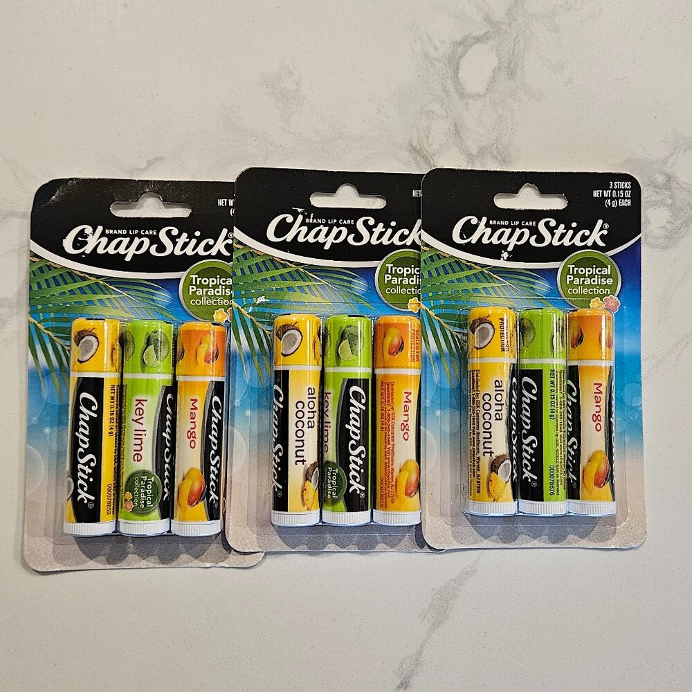 (3) Chapstick Lip Balm Tropical Paradise Coconut Key Lime Mango Multipacks = 9